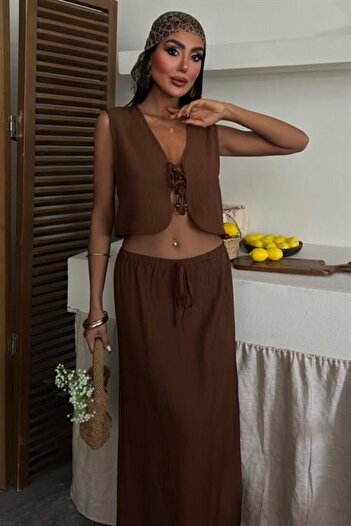 modaserdem Vest Front Tie Floor-Length Suit 10192