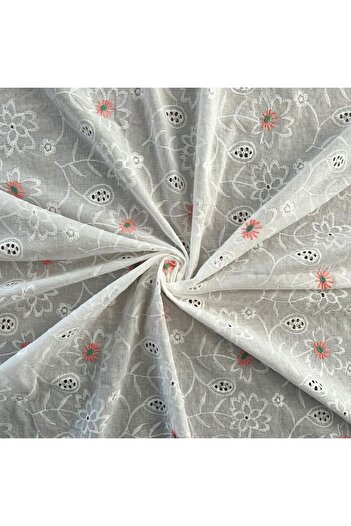 Doray Kumaş Cotton Voile Fabric / Flower Embroidery Embroidered / Dry 3006