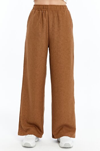 GENIUS STORE Kadın Pantolon Keten Karışımlı Belİ Lastikli Kırışmaz Kumaş Pantolon KETEN-PANTOLON