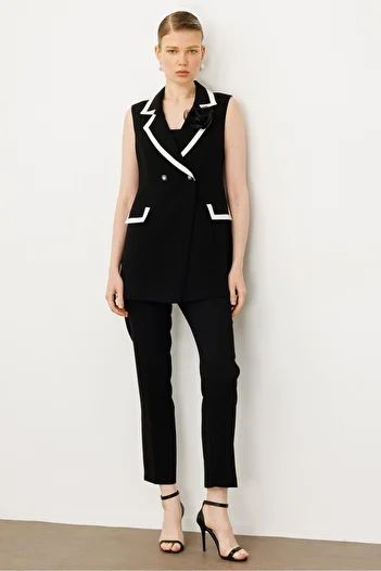 Moda İlgi Modailgi Enkürüsteli Double Breasted Vest Black