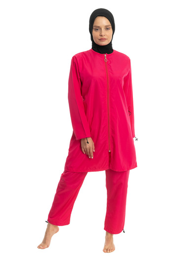 LEOMA Fully Covered Water Repellent Quick Drying Side Adjustable Parachute Fabric Zippered Hijab Swimsuit