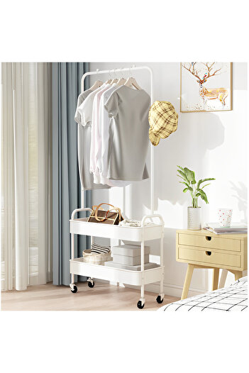 Herum Clothes rack with space for hangers, 2 compartments, White, 67 x 30 x 159 cm
