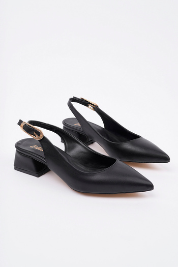 meyra'nın ayakkabıları Women's Black Skin Stylish Buckle Short Heeled Shoes