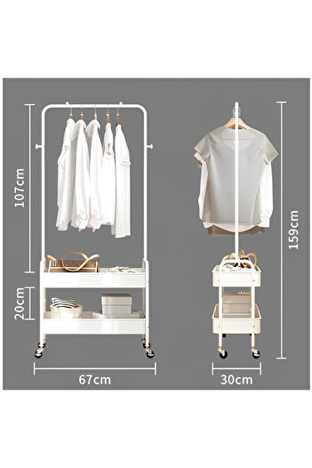 Herum Clothes rack with space for hangers, 2 compartments, White, 67 x 30 x 159 cm