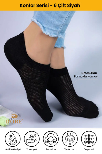 Dore Original Women 6 Pairs Premium Comfortable Sports Shoes Sneaker Seamless Invisible Solid Color Socks