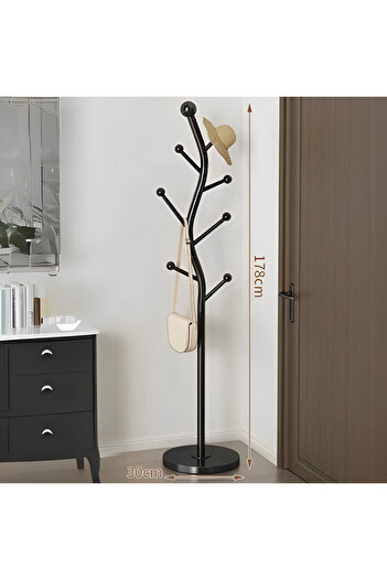 Herum Elegant metal coat rack, S-shaped, tree-type, black finish, 30 x 178 cm