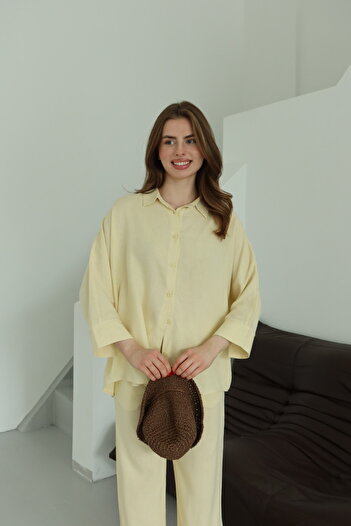 Laluvia Yellow Lirio Shirt Pants Set - 8674