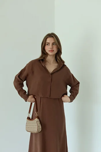 Laluvia Brown Modal Shirt Dress Set - 51153