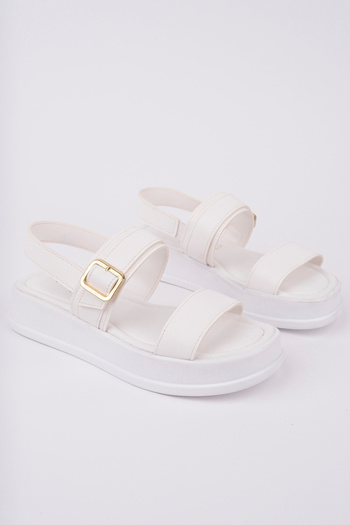 meyra'nın ayakkabıları Women's White Skin Adjustable Single Buckle Back Elastic Comfort Sandals