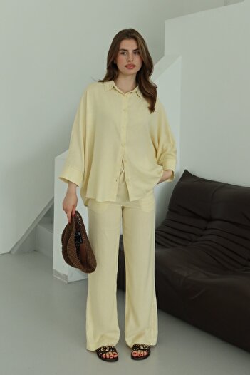 Laluvia Yellow Lirio Shirt Pants Set - 8674