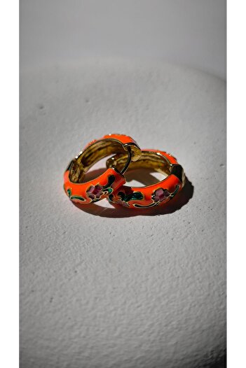 VOBEEYKU Special Series Colorful Enameled Flower Embroidery Detail Hoop Earrings (inner Diameter:1.6 Cm)