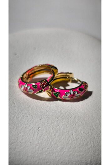 VOBEEYKU Special Series Colorful Enameled Flower Embroidery Detail Hoop Earrings (inner Diameter:1.6 Cm)