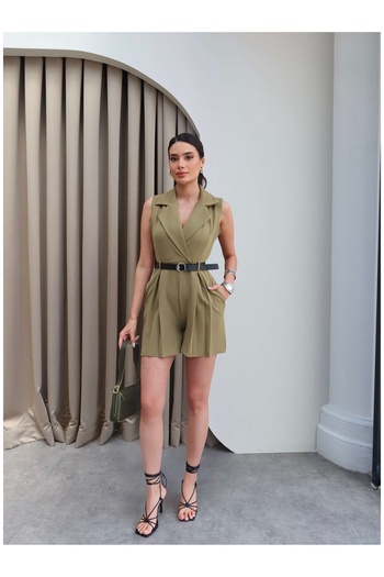 ESRAHELVACI Double Breasted Belted Shorts Jumpsuit