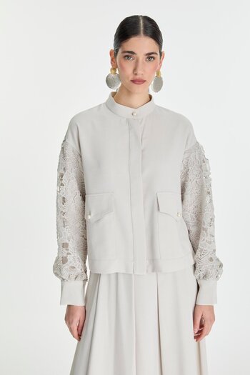 Zühre Lace Detailed Gray Double Suit Tk-1506