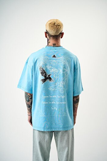 Respire Ανδρικό μπλουζάκι με στάμπα To Fly Washed Oversize Μπλε