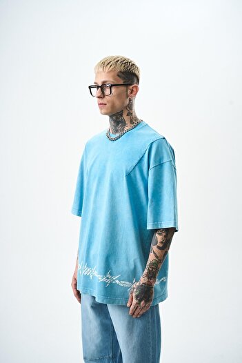 Respire Ανδρικό μπλουζάκι με στάμπα Hell Washed Oversize Μπλε