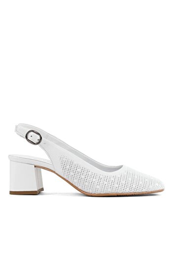 Celal Gültekin Women's White Thick Heeled Leather Classic Shoes