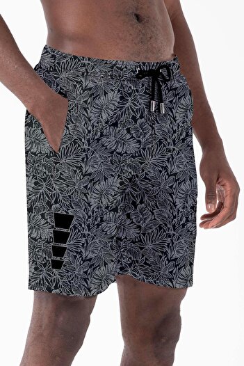 Miami Beach Long Length Model Water Repellent Digital Printed Men's Beach Shorts Swimsuit - 243-Black