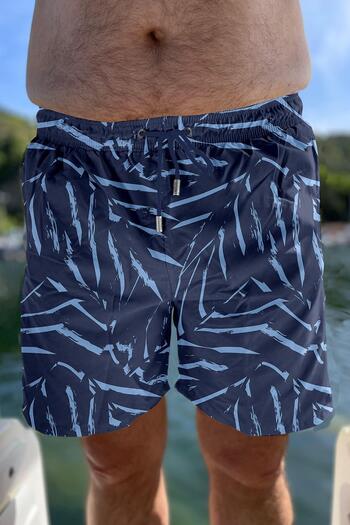 Miami Beach Large Size Water Repellent Digital Printed Men's Beach Sea Shorts Swimsuit - 273-Navy Blue