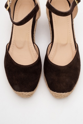 LuviShoes Aldea Brown Suede Genuine Leather Women's Wedge Heel Sandals