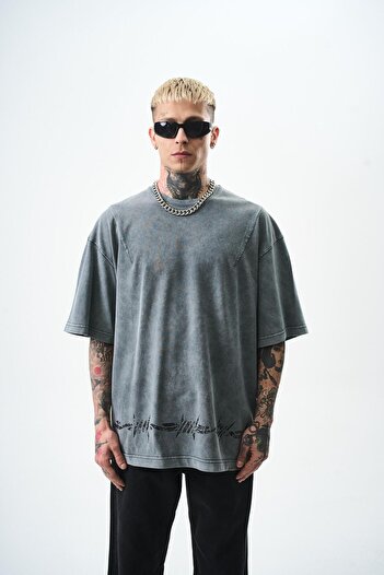 Respire Men's Hell Printed Washable Oversize T-Shirt Gray