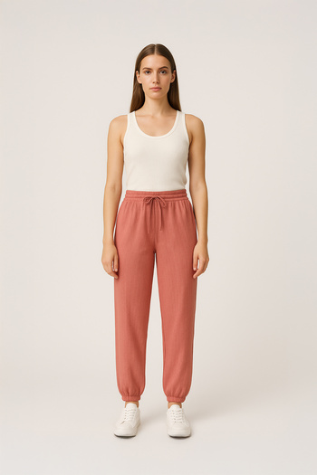 HNX Cotton Corded Women's Pajama Bottoms with Elastic Legs