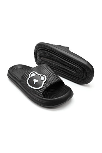 Tmall Women's Slippers, Foam, Lightweight With Teddy Bear Print, Pd1040, Black