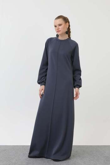 Puane Sleeve Detailed Plain Indigo Dress 12557