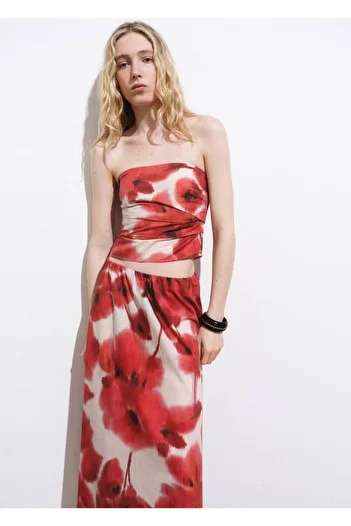MANGO Woman Bandeau Blouse with Floral Print