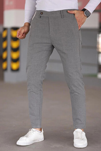 bombe Erkek Koyu Gri Slim Fit Bilek Boy Esnek Likralı Kumaş Pantolon