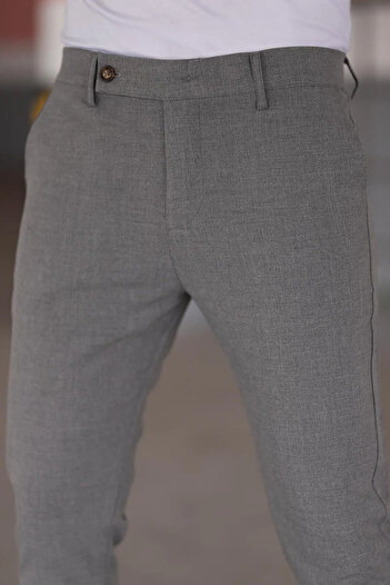 bombe Erkek Koyu Gri Slim Fit Bilek Boy Esnek Likralı Kumaş Pantolon