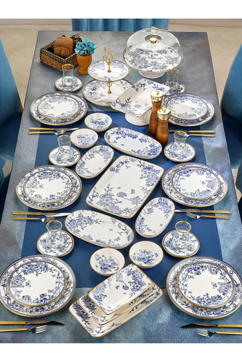 Pinkev 40 Pieces 6-Person Ceramic Cake Serving Breakfast Presentation Plate Set