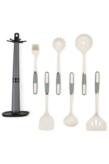 Onuvio Set of 6 Silicone Kitchen Utensils with Hook-Type Countertop Holder, BPA-Free, Onuvio® - White