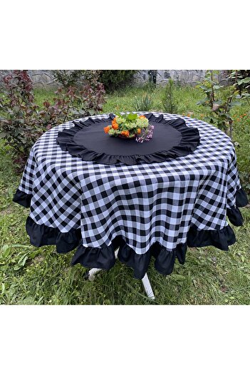 LILYUM Față de masă rotundă cu model Gingham cu volane