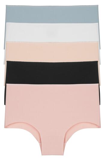 Nicoletta High Waist Laser Cut Women's Panties - Stretch and Non-Marking, Plus Size 5 Pack Blue Polyester
