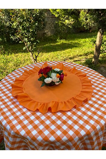 LILYUM Pamuk Polyester Fırfırlı Yuvarlak Runner 60cm