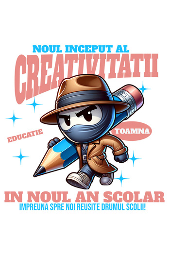 StoryGift Romania Sticker Eticheta 40CM noul inceput al creativitatii-in noul an scolar cu Margini Albe, PVC Vin