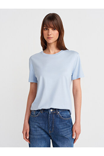 Dilvin 31791 Crew Neck T-Shirt-Light Blue