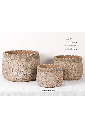DRAMA HOME Plant and Tree Pot Set - Nature-Inspired Design with a Unique, Cracked Look