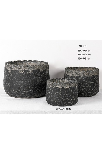 DRAMA HOME Plant and Tree Pot Set - Nature-Inspired Design with a Unique, Cracked Look