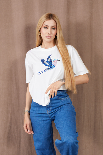 DPARİS Bird Printed Stone T-Shirt