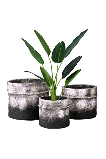 DRAMA HOME Planter Set - Rustic Brown Cylindrical Design