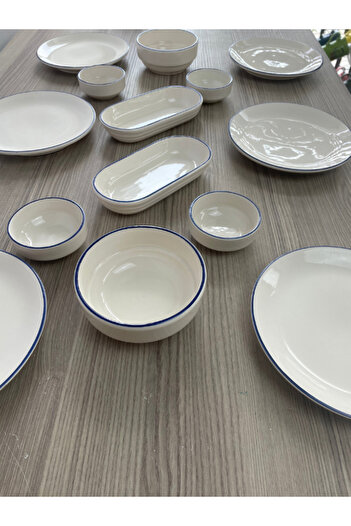 RGS ÇİNİ Ceramic 14 Piece Breakfast Set for 6 Persons Presentation Bowl Fruit Bowl Gift