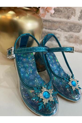 ROSE SHOES KİDS Princess Glass Looking Snowflake Buckle Bow Heeled Shoes