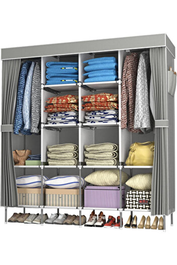 Cady One Foldable Fabric Wardrobe and Luggage Organizer with Hanging Rods and Clothes Rack