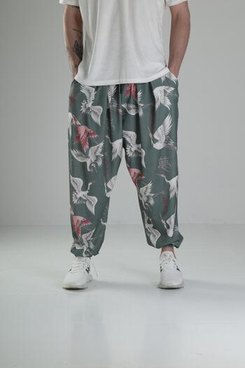 COCOPELLI Chinese Bird Patterned Pleated Half Baggy