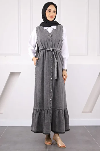İmajButik Τζιν Gilet με καπνιστή ζώνη μέσης με τσέπη