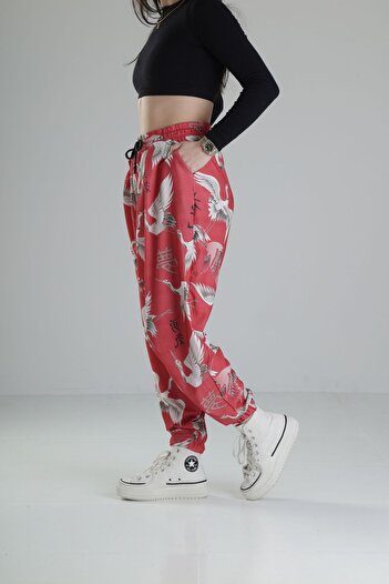 COCOPELLI Chinese Bird Patterned Pleated Jogger