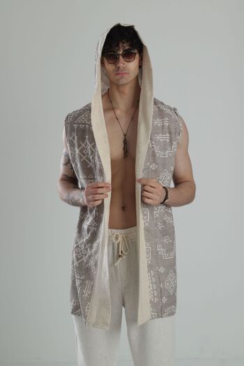 COCOPELLI Ethnic Pattern Stripe Collar Linen Poncho