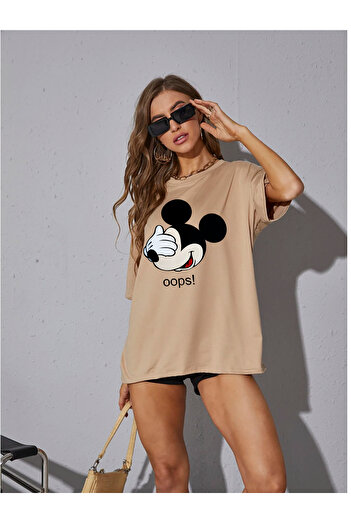 ciwi&life Unisex Oops! Printed Relaxed Cut Beige T-Shirt